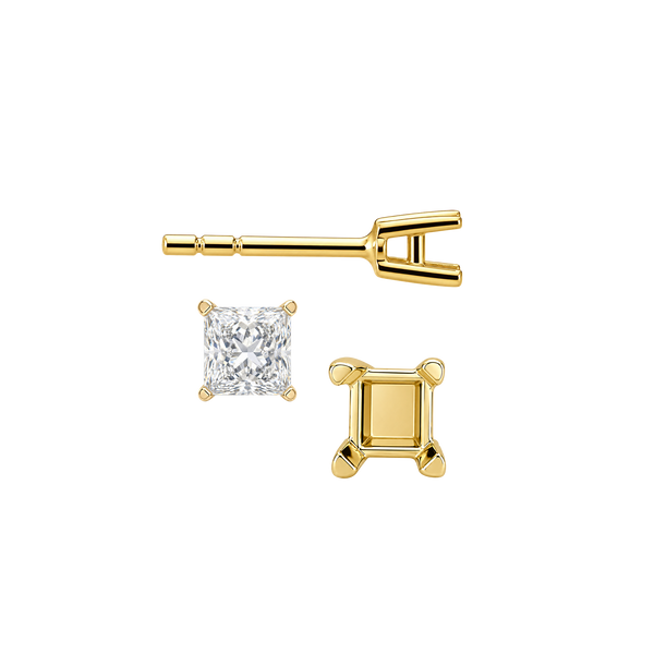 Square Four Prong Flat Side Earrings with Push Post