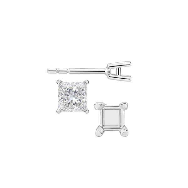 Square Four Prong Flat Side Earrings with Push Post