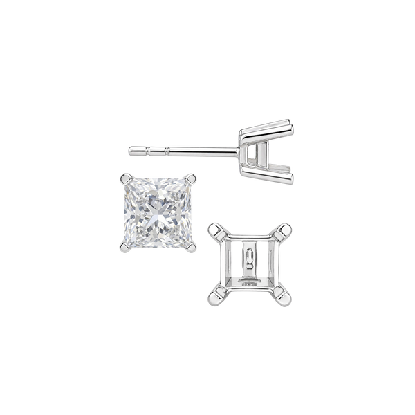 Square Four Prong Flat Side Earrings with Push Post