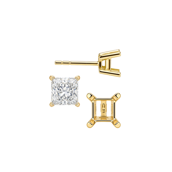 Square Four Prong Flat Side Earrings with Push Post