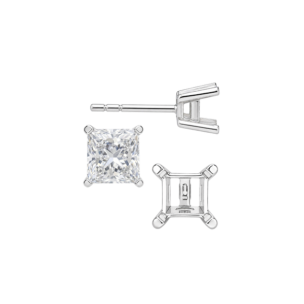 Square Four Prong Flat Side Earrings with Push Post