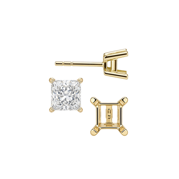 Square Four Prong Flat Side Earrings with Push Post
