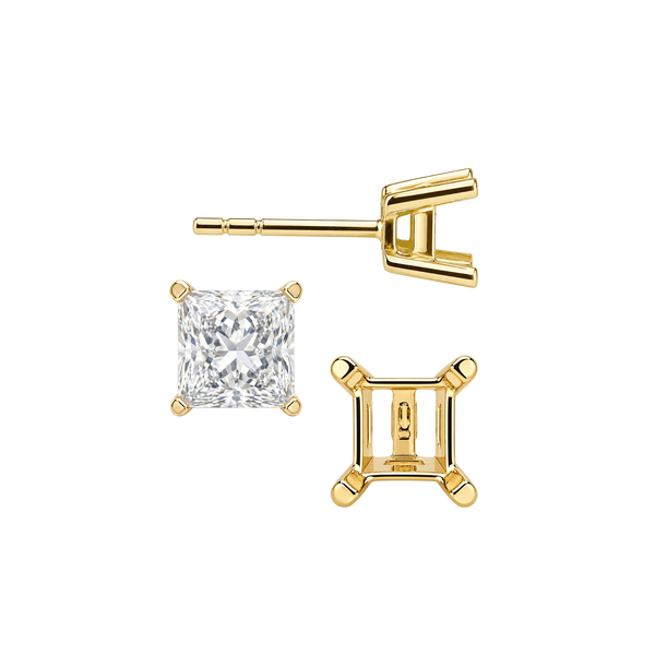Square Four Prong Flat Side Earrings with Push Post