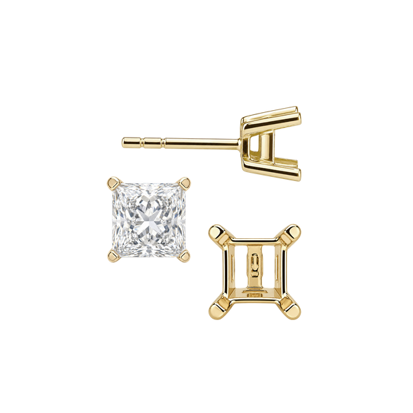 Square Four Prong Flat Side Earrings with Push Post