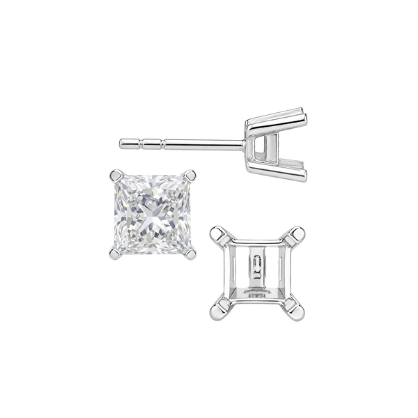 Square Four Prong Flat Side Earrings with Push Post