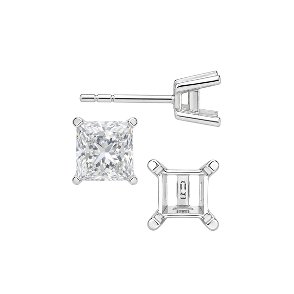 Square Four Prong Flat Side Earrings with Push Post