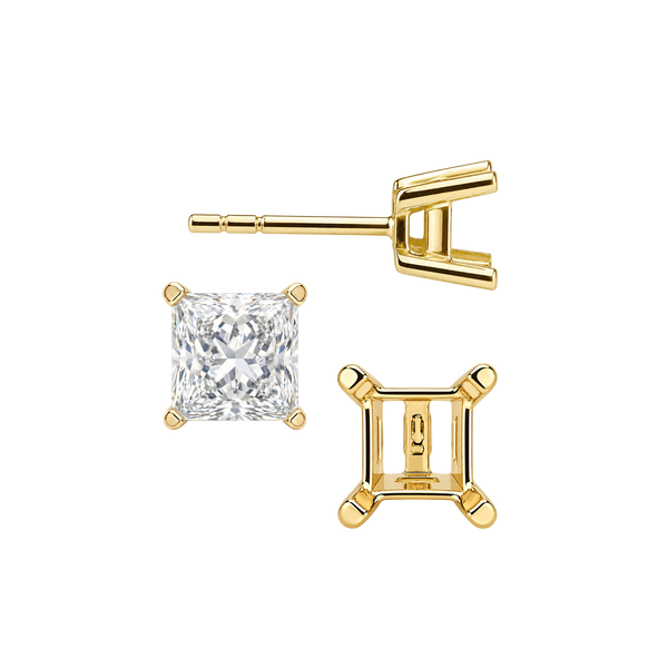 Square Four Prong Flat Side Earrings with Push Post