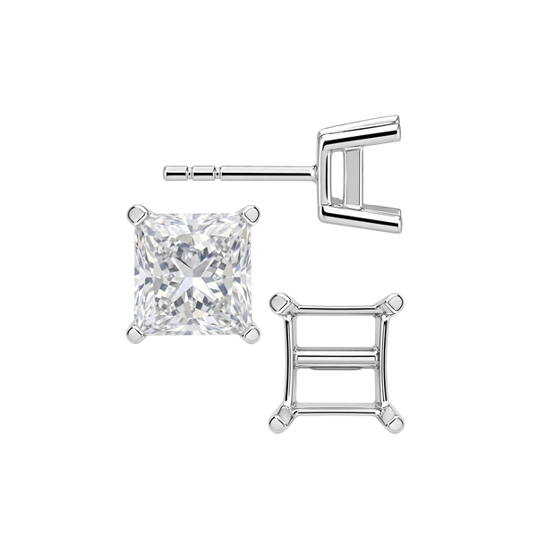 Square Four Prong Flat Side Earrings with Push Post