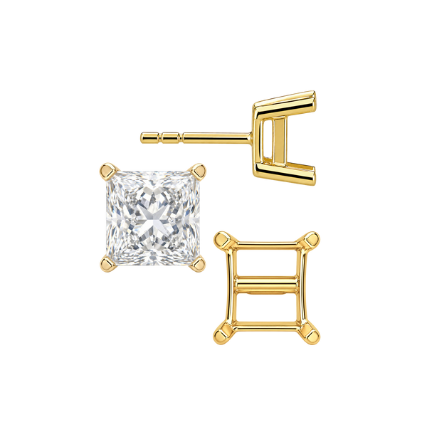 Square Four Prong Flat Side Earrings with Push Post