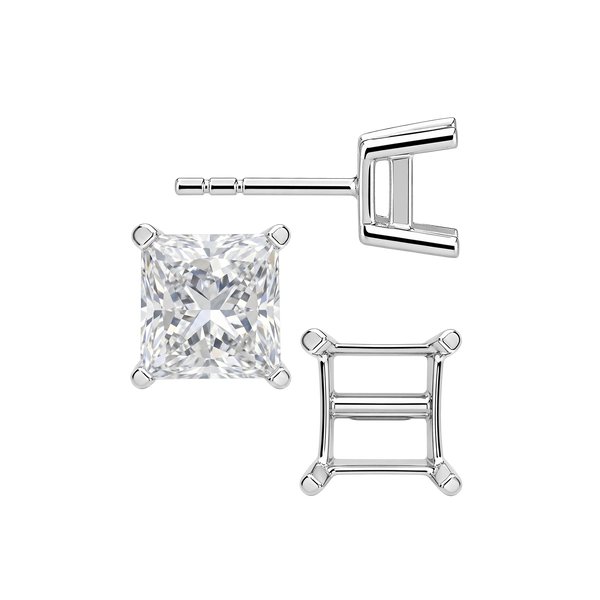 Square Four Prong Flat Side Earrings with Push Post