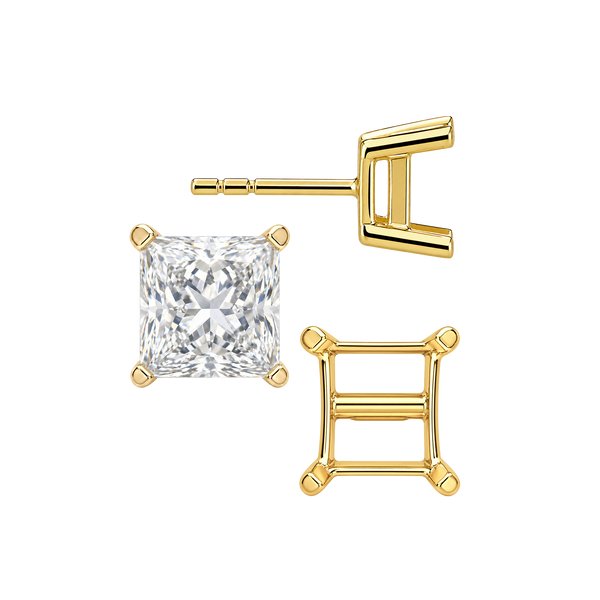 Square Four Prong Flat Side Earrings with Push Post