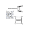 Square Four Prong Flat Side Earrings with Push Post