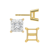 Square Four Prong Flat Side Earrings with Push Post