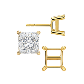 Square Four Prong Flat Side Earrings with Push Post
