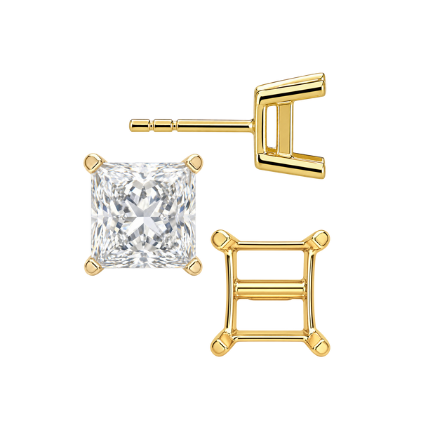 Square Four Prong Flat Side Earrings with Push Post