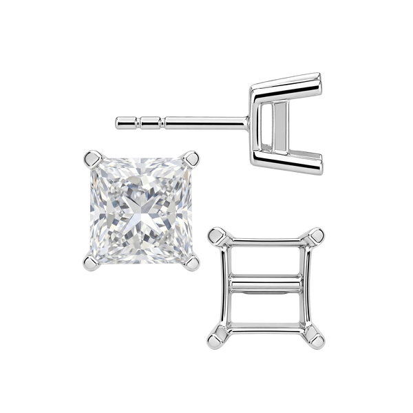Square Four Prong Flat Side Earrings with Push Post