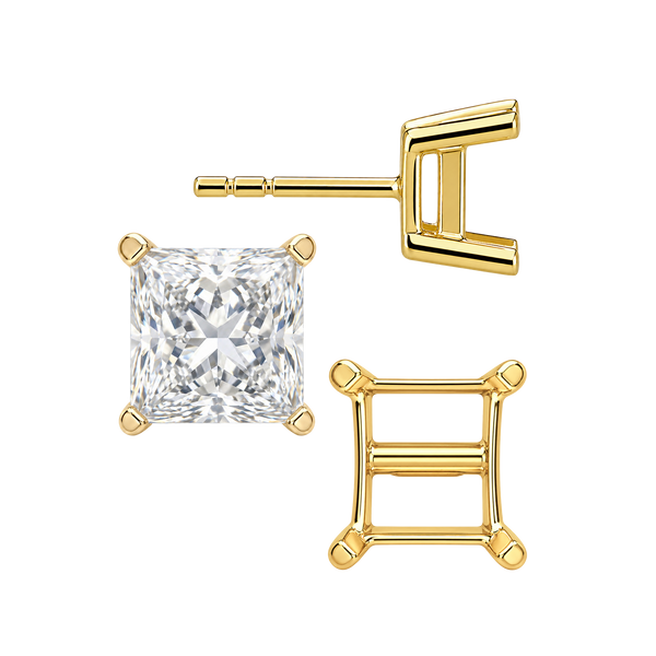 Square Four Prong Flat Side Earrings with Push Post