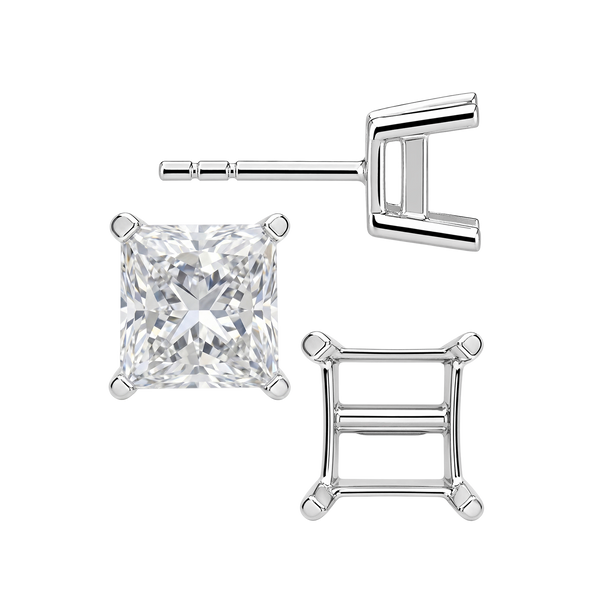 Square Four Prong Flat Side Earrings with Push Post