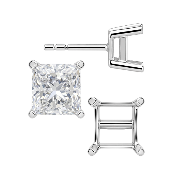 Square Four Prong Flat Side Earrings with Push Post