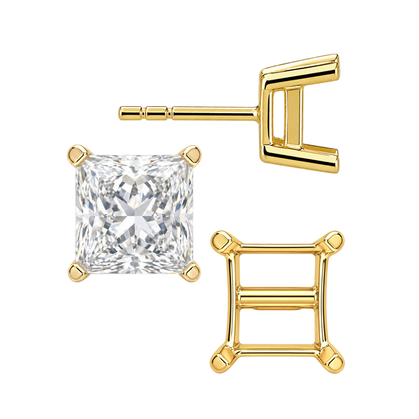 Square Four Prong Flat Side Earrings with Push Post