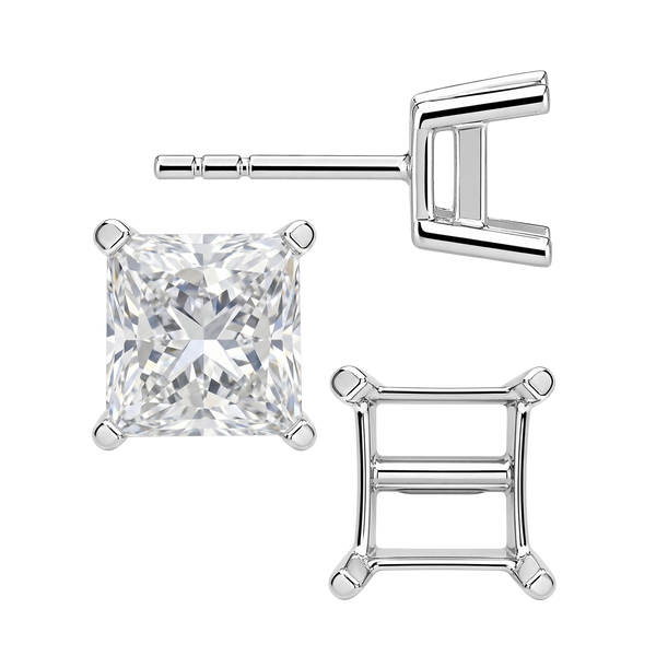 Square Four Prong Flat Side Earrings with Push Post