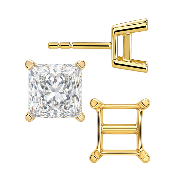 Square Four Prong Flat Side Earrings with Push Post