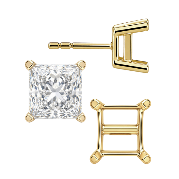 Square Four Prong Flat Side Earrings with Push Post
