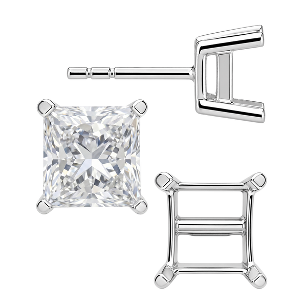 Square Four Prong Flat Side Earrings with Push Post