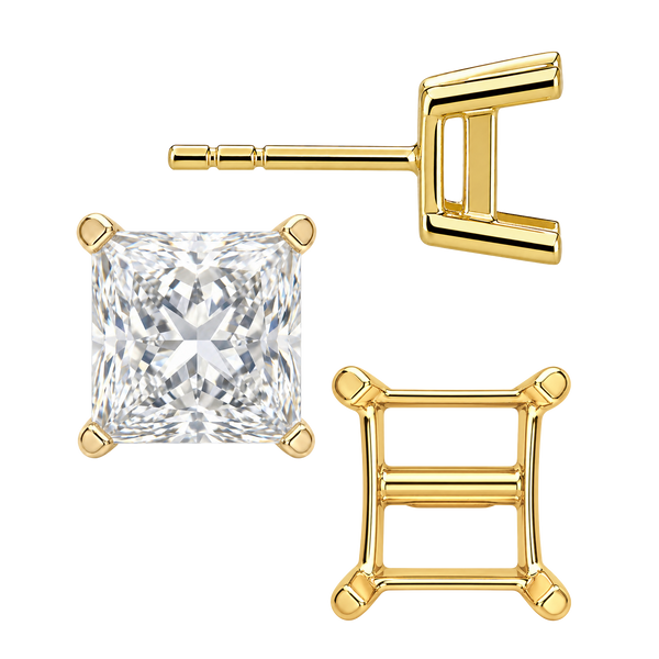 Square Four Prong Flat Side Earrings with Push Post