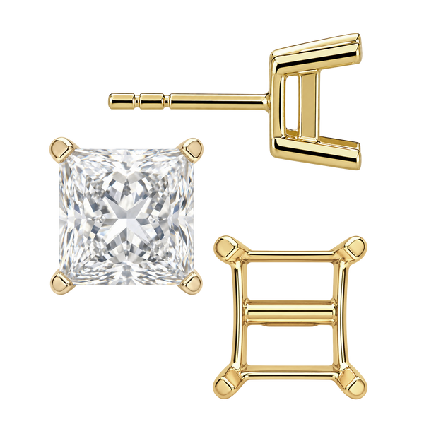 Square Four Prong Flat Side Earrings with Push Post