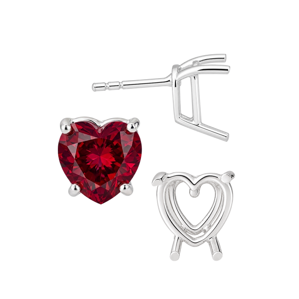 Heart Shape Four Prong Basket Earrings with Push Post
