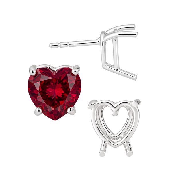 Heart Shape Four Prong Basket Earrings with Push Post