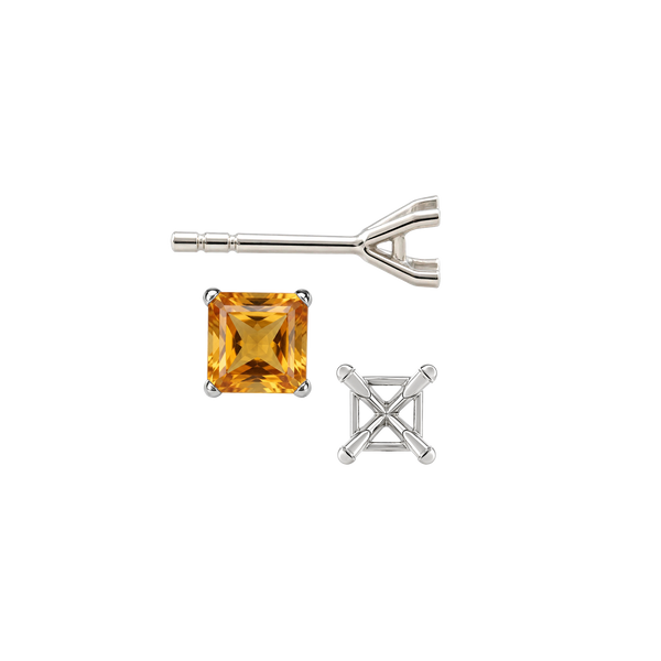 Square Four Prong Martini Style Earrings with Push Post