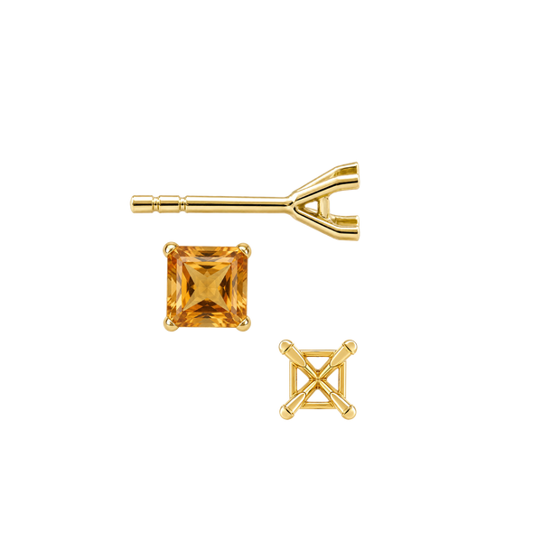 Square Four Prong Martini Style Earrings with Push Post