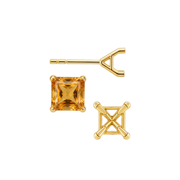 Square Four Prong Martini Style Earrings with Push Post
