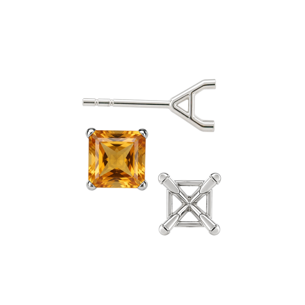 Square Four Prong Martini Style Earrings with Push Post