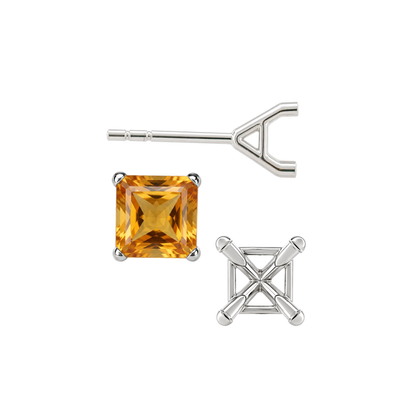 Square Four Prong Martini Style Earrings with Push Post