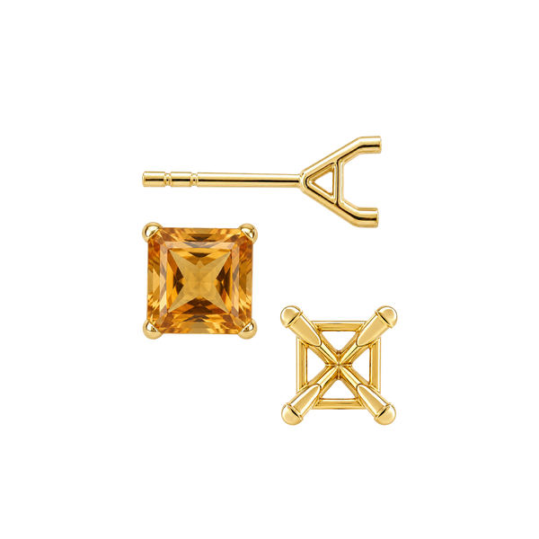 Square Four Prong Martini Style Earrings with Push Post