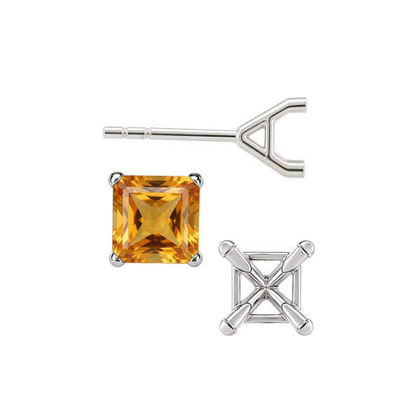 Square Four Prong Martini Style Earrings with Push Post