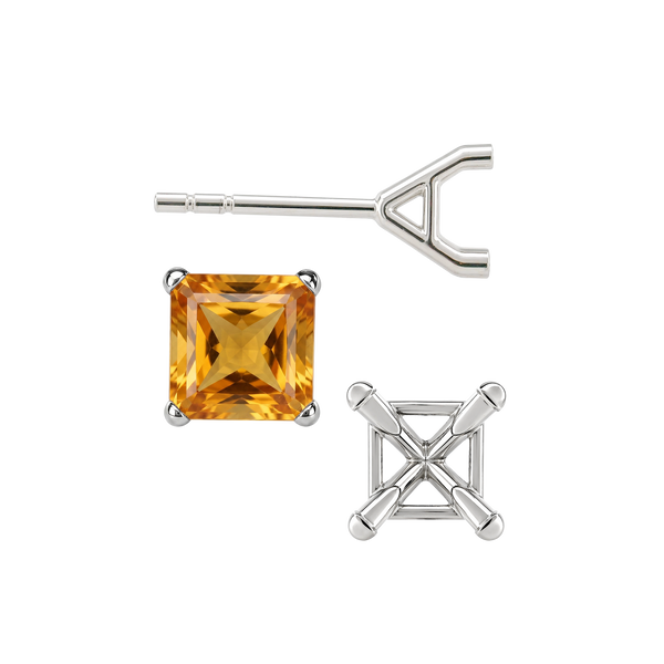 Square Four Prong Martini Style Earrings with Push Post
