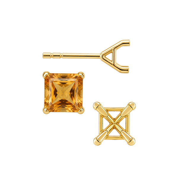 Square Four Prong Martini Style Earrings with Push Post