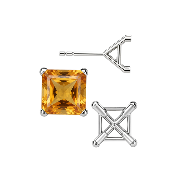Square Four Prong Martini Style Earrings with Push Post