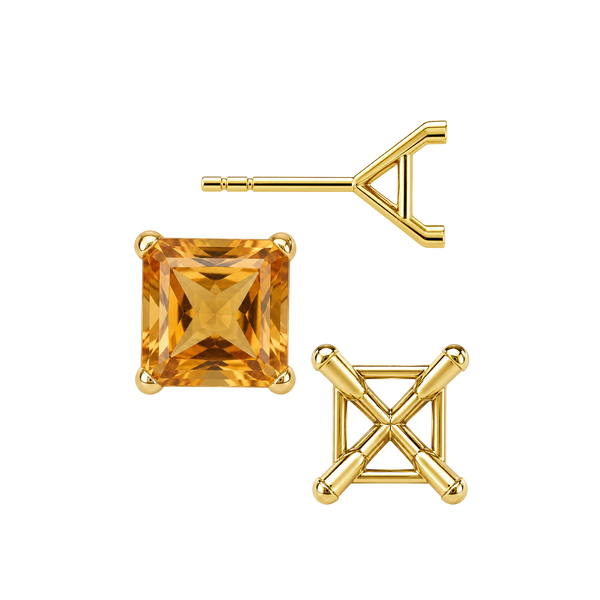Square Four Prong Martini Style Earrings with Push Post