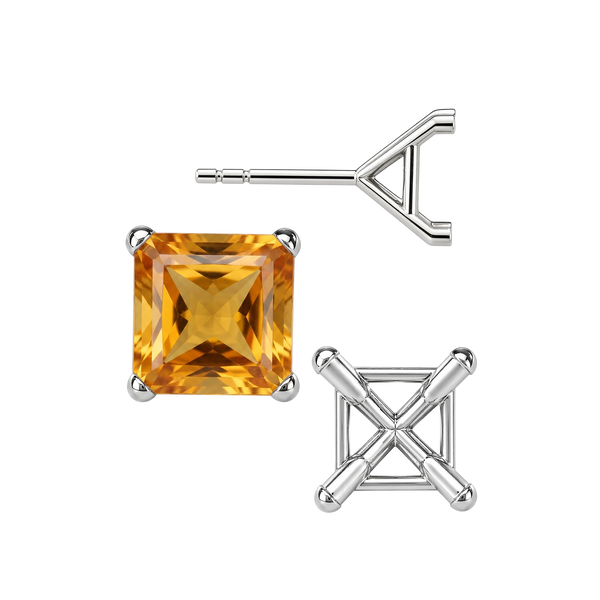 Square Four Prong Martini Style Earrings with Push Post