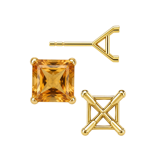 Square Four Prong Martini Style Earrings with Push Post