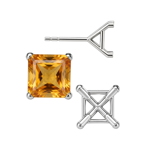 Square Four Prong Martini Style Earrings with Push Post