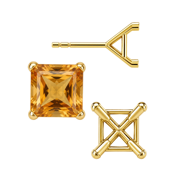 Square Four Prong Martini Style Earrings with Push Post