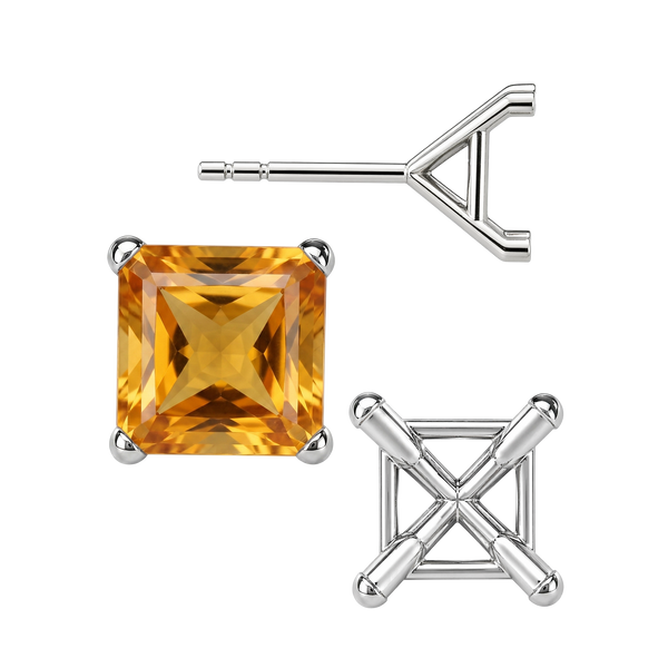 Square Four Prong Martini Style Earrings with Push Post