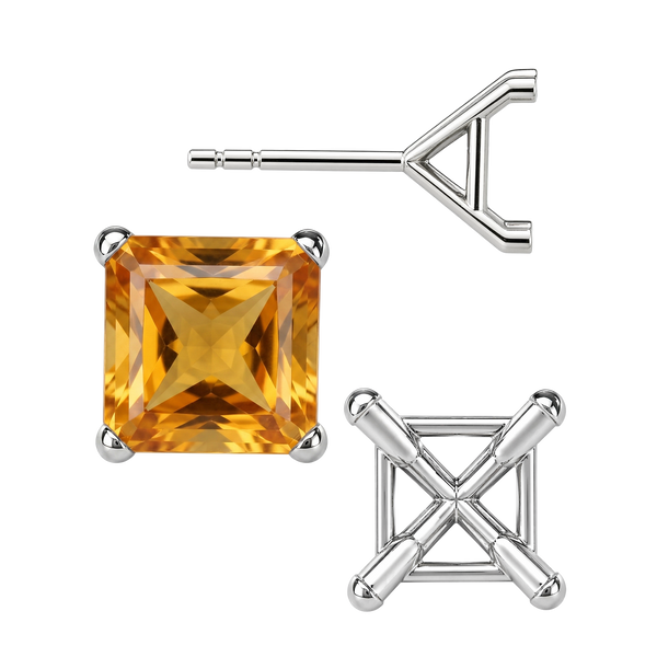 Square Four Prong Martini Style Earrings with Push Post