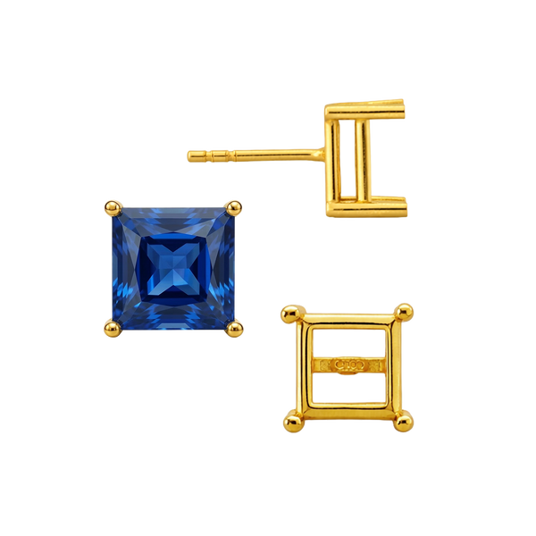 Square Four Prong Basket Earrings with Push Post (Metal Mold)